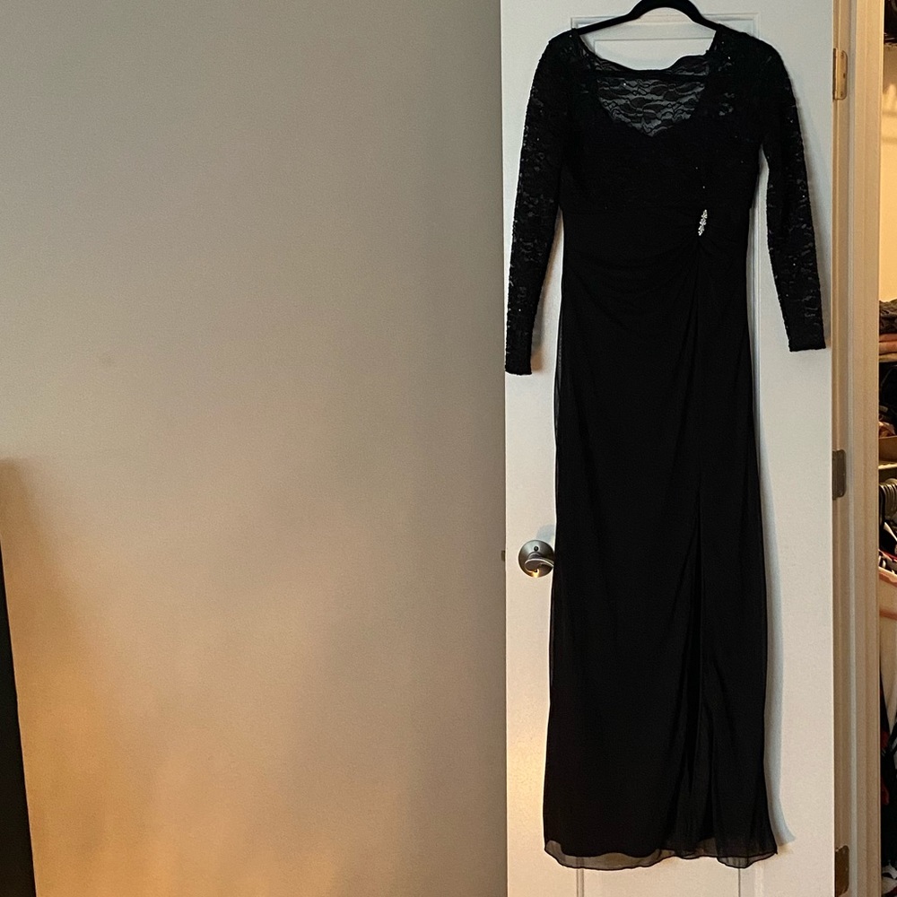 Long Black Lace Dress with Slit